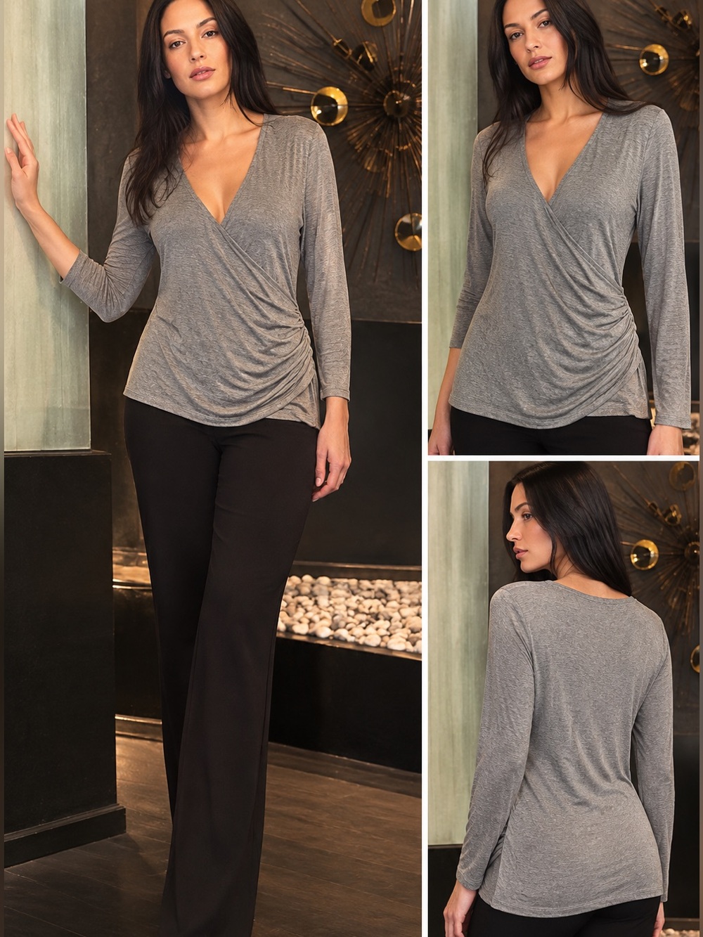 FYLO Gray Wrap-Front Long Sleeve Tee